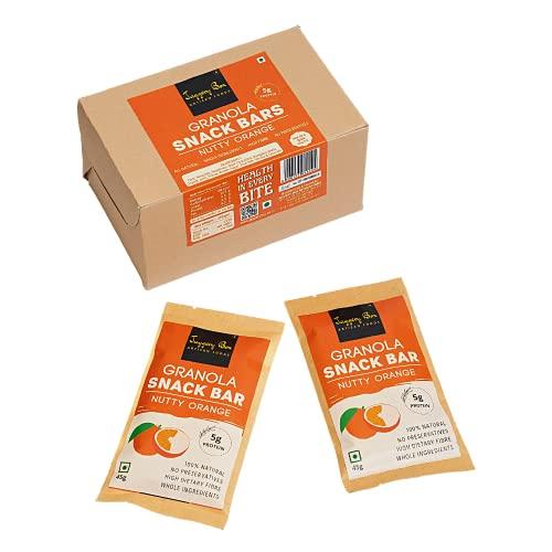 JAGGERY BOX Jaggery Box Nutty Orange Granola Snack Bar | All Natural with Wholegrains & Honey | No Preservatives & Artificial Flavours | 270g, Pack of 6 Bars