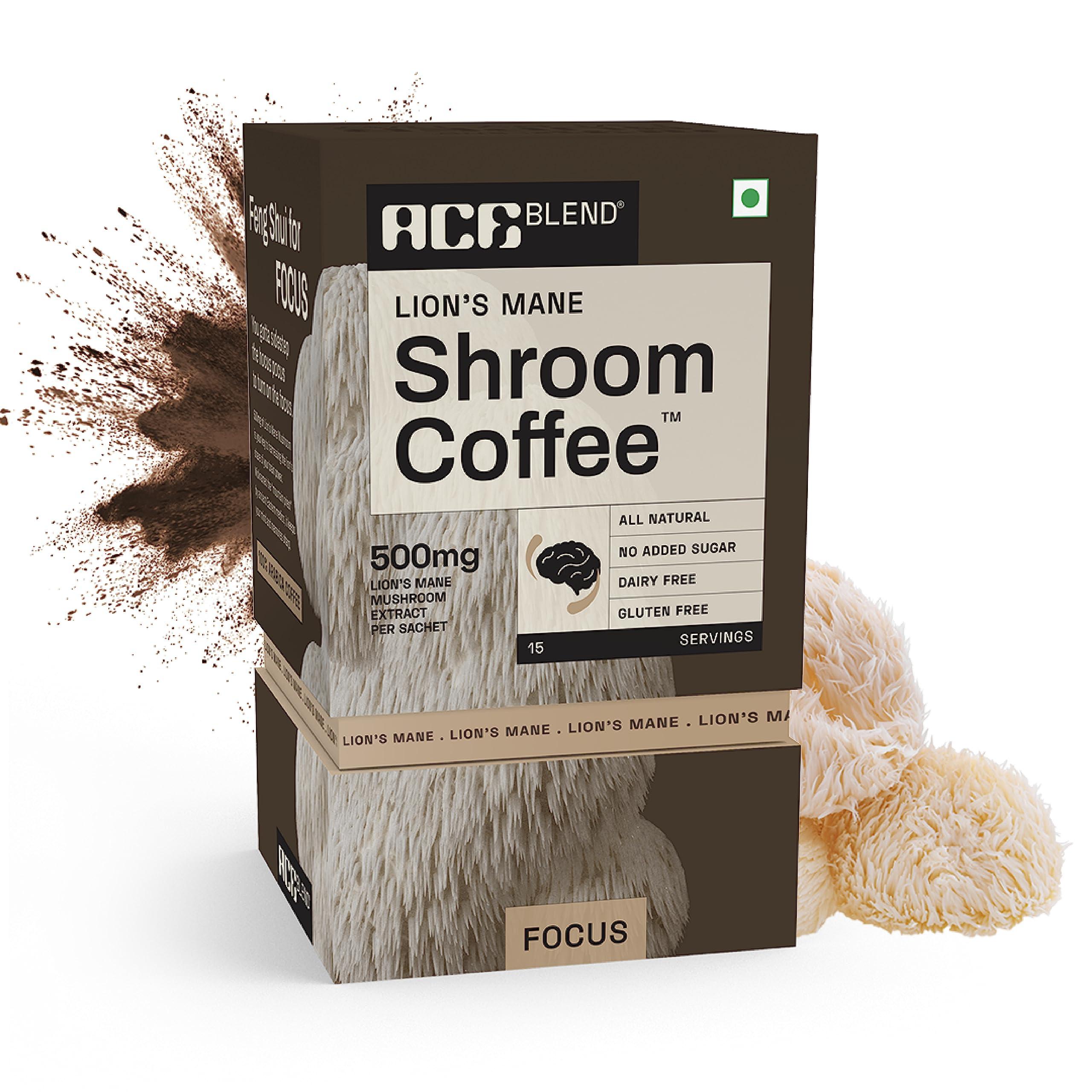 Ace Blend Ace Blend Lions Mane SHROOM COFFEE | 30 serves | Mushroom Coffee | KSM 66 Ashwagandha | L-Theanine | MCT | Focus | Memory | 100% Arabica | Instant Black Coffee | Keto | Cold/Hot Brew