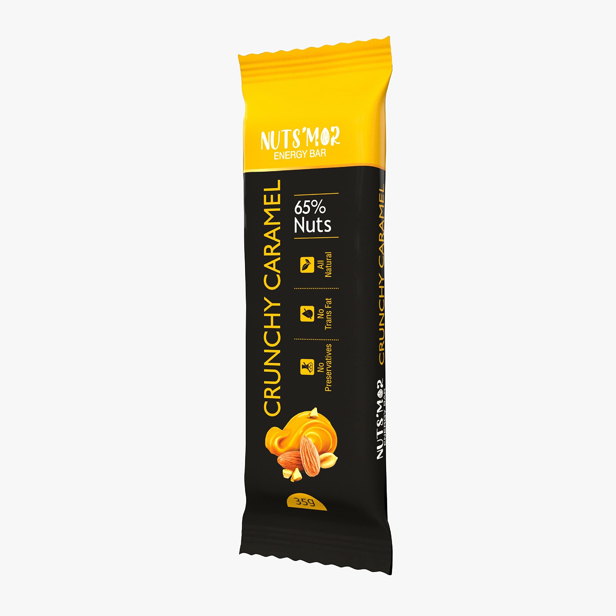 NUTS'MOR NUTS'MOR NUTRITION BAR(CRUNCHY CARAMEL) Energy Bars, Zero Trans Fats & Goodness of Honey: Pack of 6x 35g (Crunchy Caramel)