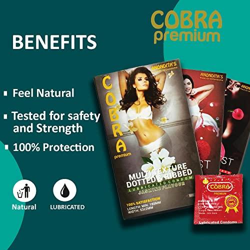 COBRA premium Cobra Premium Extra Dotted Condoms for Men Flavoured| Thinnest Ribbed and Dotted for Extra Stimulation | Suitable for use with lubes & toys (Peach, 10x2)