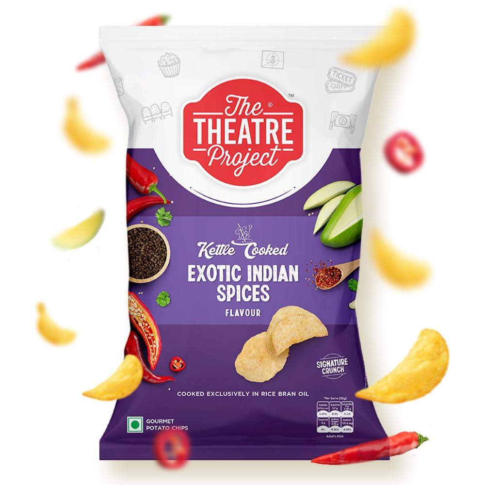 THE THEATRE PROJECT The Theatre Project Kettle Cooked Potato Chips Exotic Indian Spices Flavor Combo Pack of 5 Pouches, 410g Total Crispy, Crunchy Chips with Bold Spices Gluten-Free, No Artificial Flavors or Preservatives