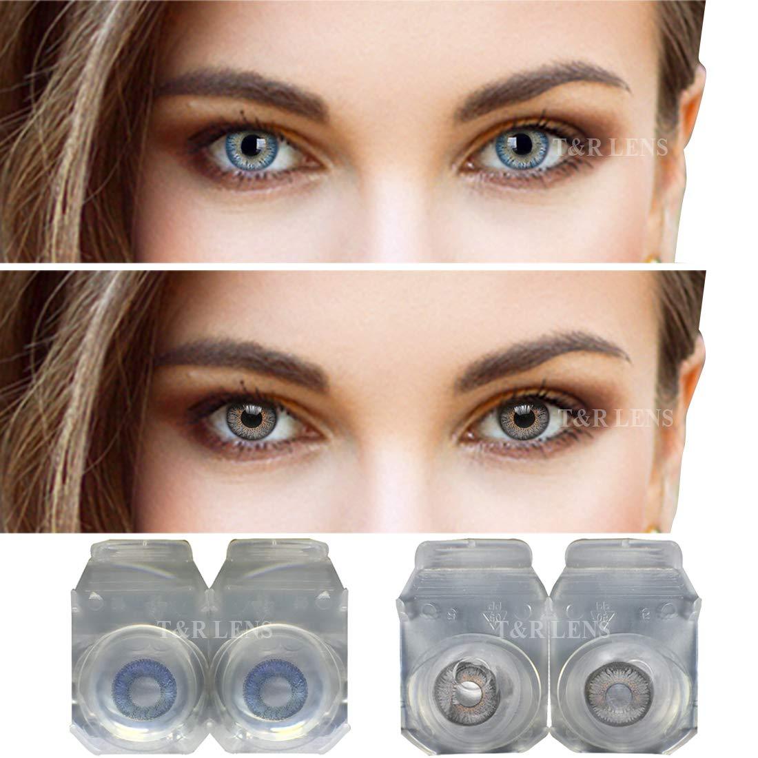 Gold Look Gold Look Diamond Eye Dark Blue and Dark Grey Color Contact Lens 2 Pair Monthly 0 Power with Case and Solution By T&R Lens