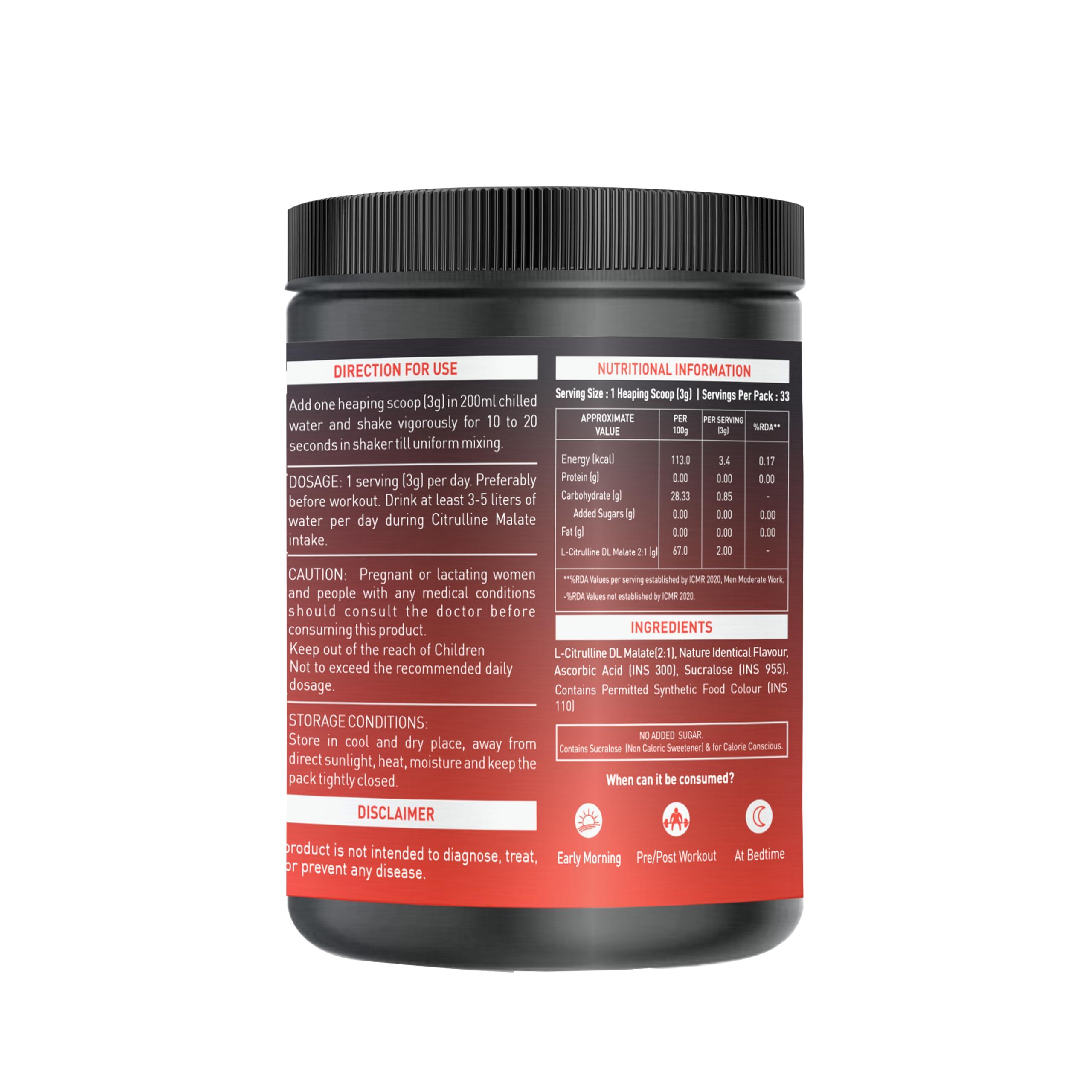 NAKPRO NAKPRO Citrulline Malate Powder-Jar | 2g Citrulline Per Serving | Supports Endurance & Muscle Strength | Easily Dissolve (Tangy Orange, 100g)