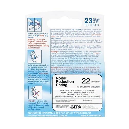 BioEars BioEars 3 Pair Soft Silicone EarPlugs, Bio Ears, 3 Pair (Pack of 3) Sound Reducing ear Plugs, for Sleep, Study, Meditation, Swim, Reusable, Carry Case, With Activ Aloe