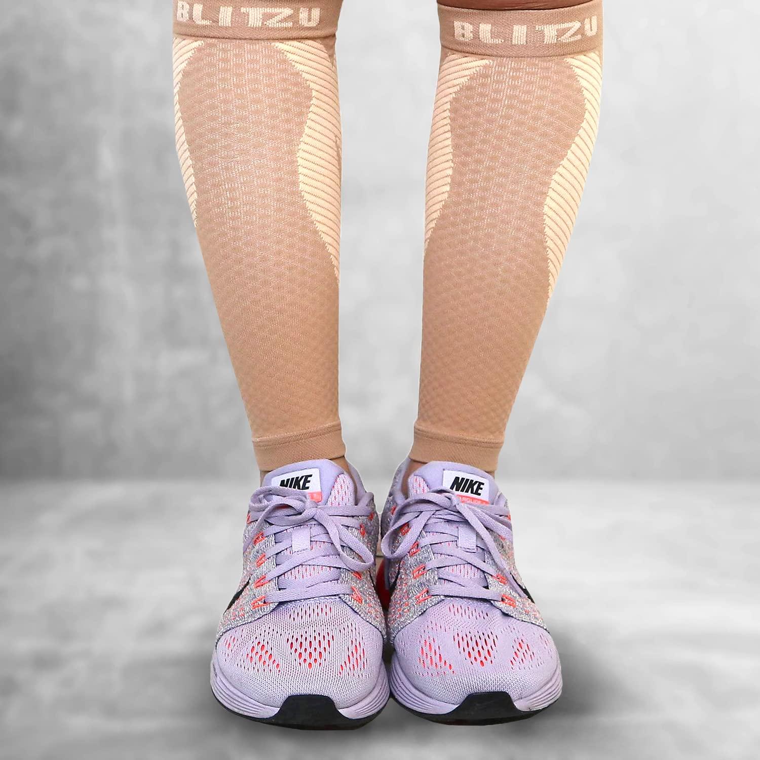 BLITZU BLITZU Calf Compression Sleeves For Women & Men Leg Compression Socks for Runners, Shin Splint, Recovery from Injury & Pain Relief Great for Running, Maternity, Travel, Nurses Nude L-XL