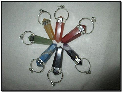 Jet International Crystal JET Spectacular Double Terminated Chakra Pencil Point Pendant Set With 40 Page Free Booklet on Jet International Crystal Therapy Gemstone Healing Reiki - 7 Stones