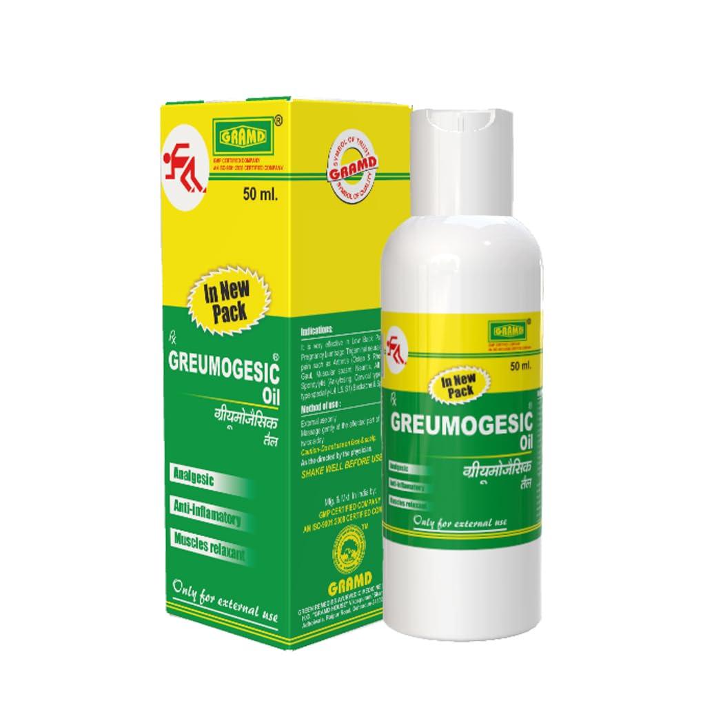GRAMD GRAMD GREUMOGESIC OIL, Majorly managing traumatic injuries, muscle pain neurological disorders. Greumogesic oil also helps in post trauma, sports injury accidents, reduces burning sensations, 50ml