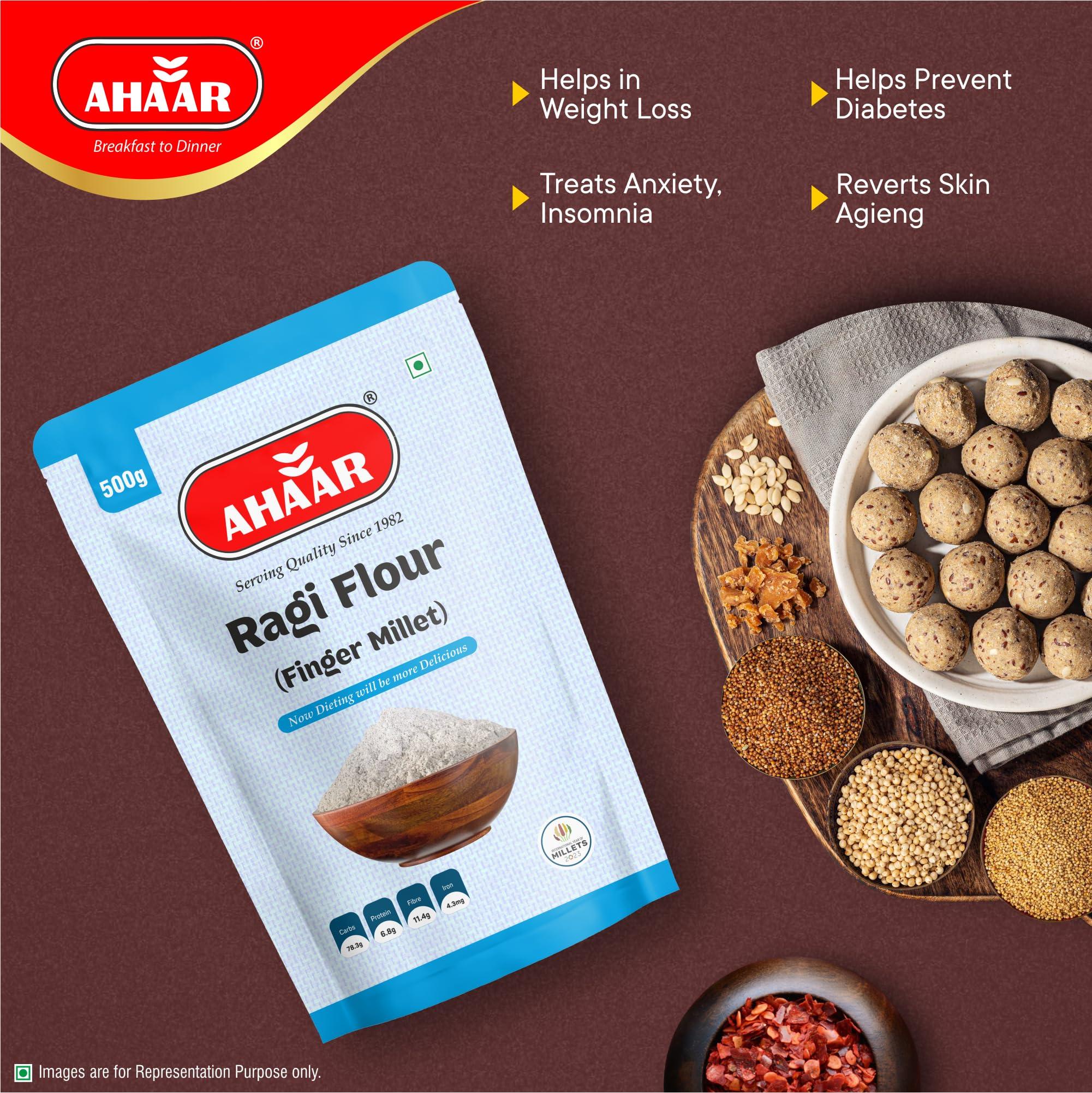 AHAAR Ahaar Ragi Flour 500g (Finger Millet) Gluten Free Flour/Atta| Rich in Magnesium, Iron, Calcium and Fiber