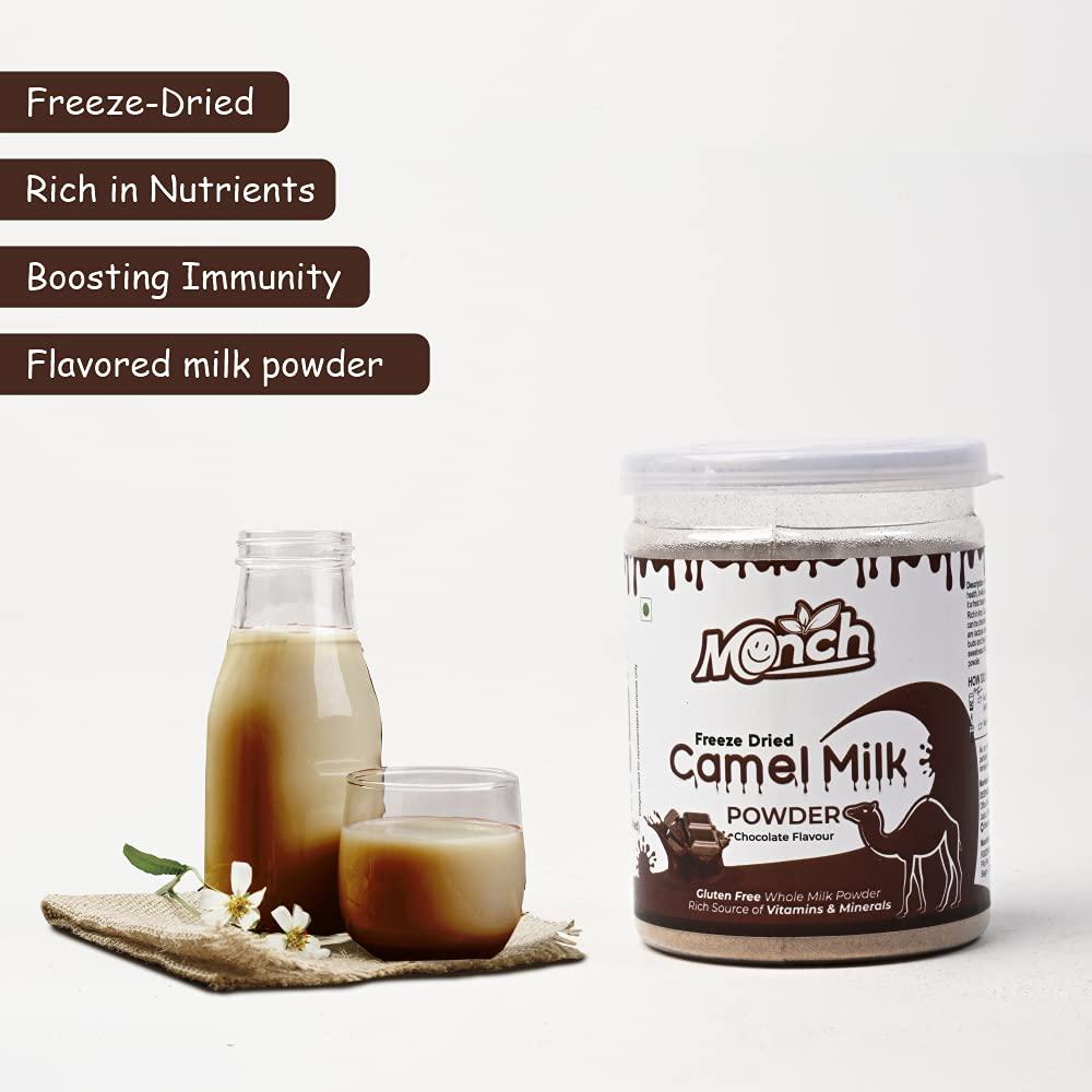 Monch Monch Camel Milk Powder - Camel Milk Powder Helps In Height - Freeze Dried, Chocolate Flavoured (50g, Pack of 3)|Premium, Rich & Creamy, Instant Nutrient-Rich Dairy Alternative with Gourmet Chocolate Infusion, Single-Serve Convenience