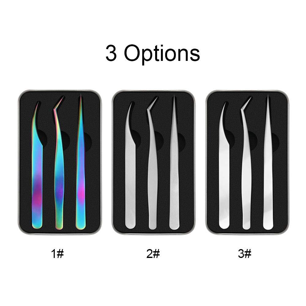 Honeytecs Honeytecs 3 Pieces Eyelash Extension Tweezers Set Stainless Steel Tweezers Lash Extension Tweezers with Storage Case Eye Makeup Tools