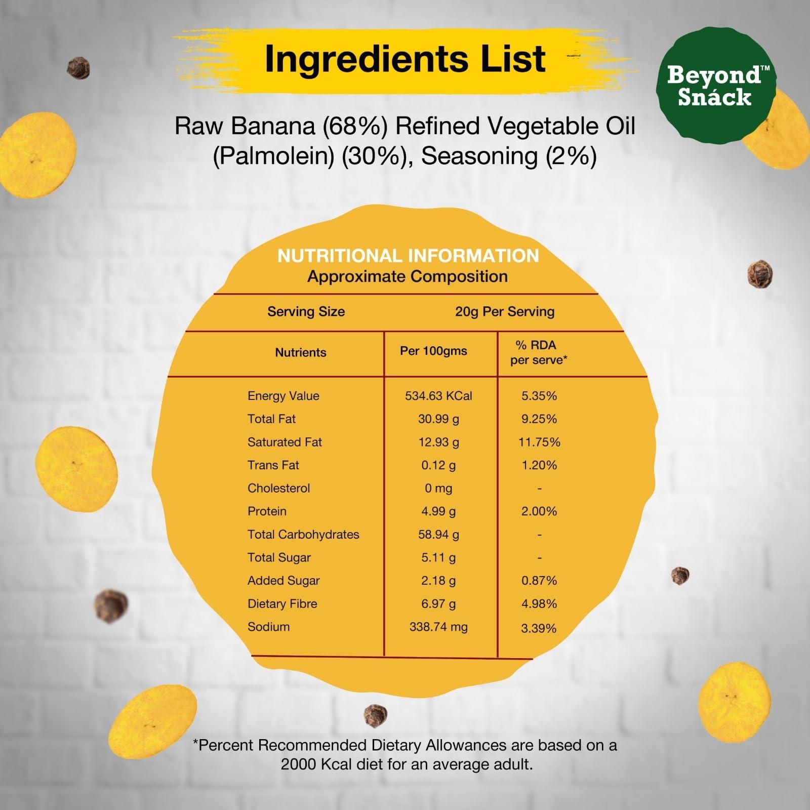 Beyond Snáck Beyond Snack Kerala Banana Chips Thin Cruchy Crispy Snacks Salt and Pepper Flavour 300g (100g*3) - Family Pack