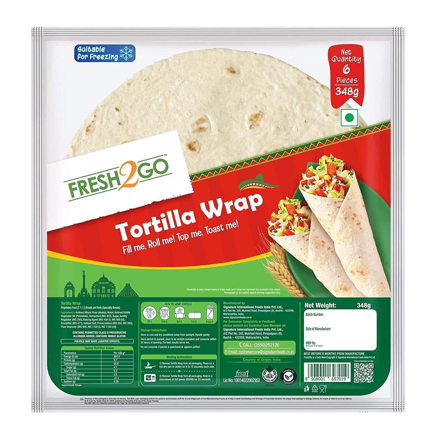 Fresh2Go Fresh2Go, Tortilla Wrap 6 Pieces348 G 2 Pack, Plain, 696 gram
