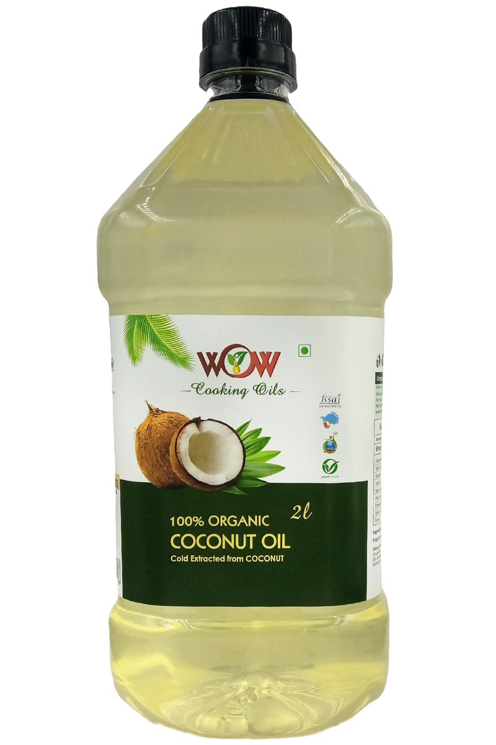 WOW Cooking Oils WOW COOKING OILS Certified Organic Virgin Cold Pressed Organic Coconut Cooking Oil (2 Ltr X 2)
