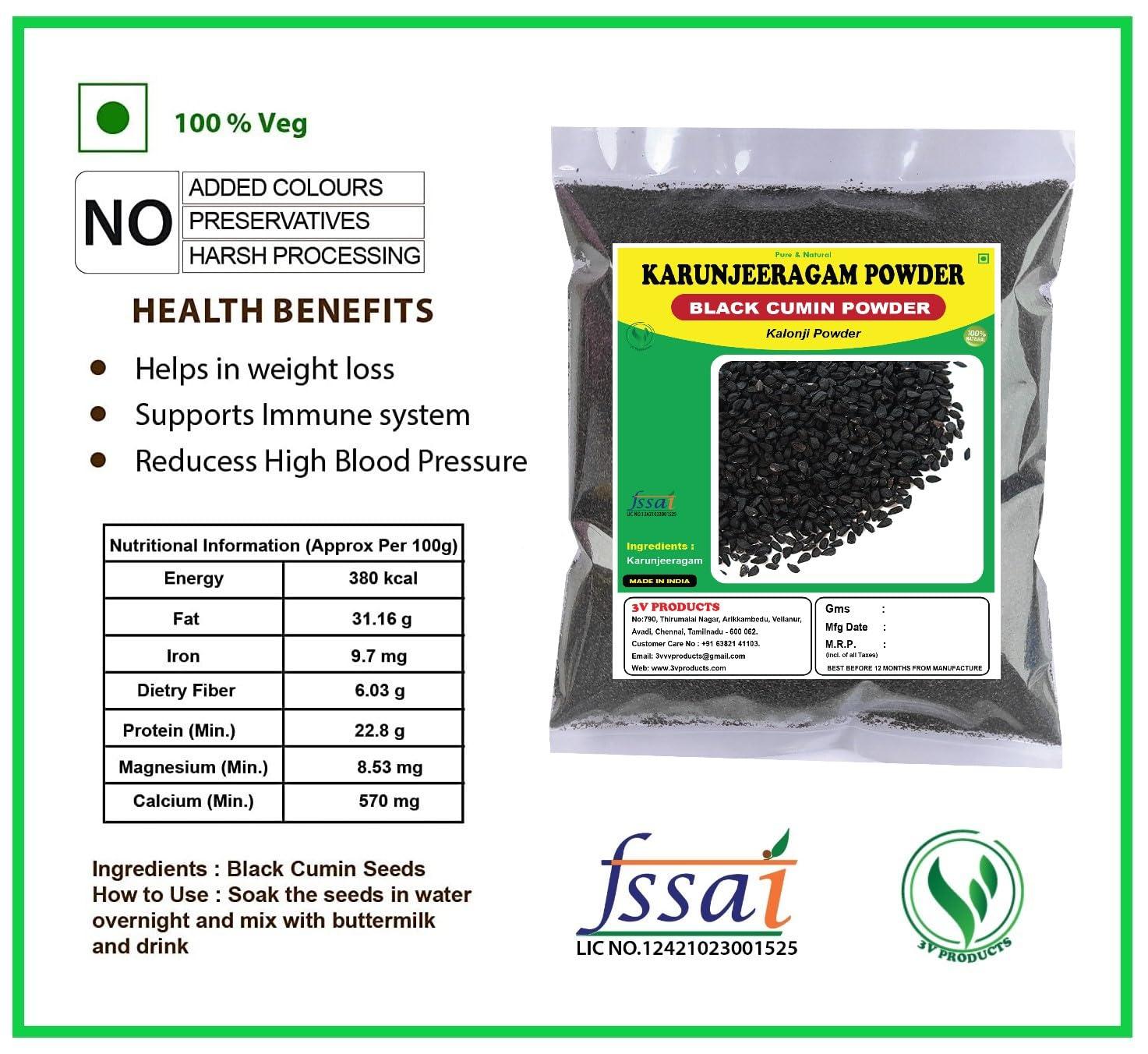 3V PRODUCTS 3V PRODUCTS Karunjeeragam Powder 50g | Kalonji | Black Cumin | Nigella