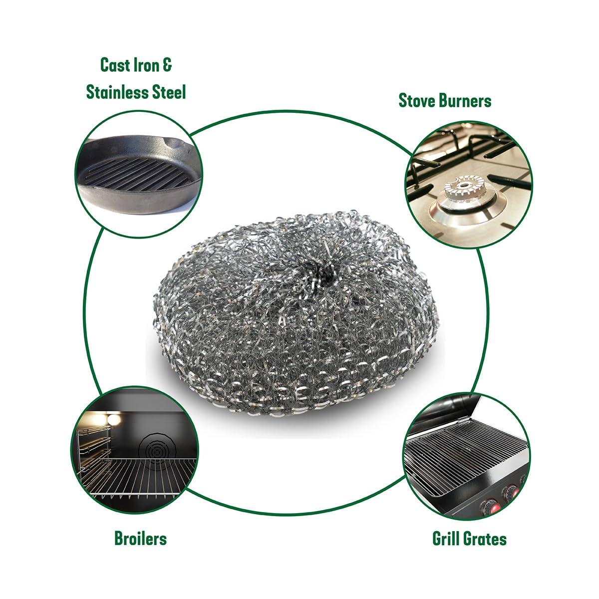 Pine-Sol Pine-Sol Heavy-Duty Stainless Steel Scrubbers | Won’t Rust or Splinter | Scrub Sponges for Cast Iron, Oven Racks, Grills, 4 Pack