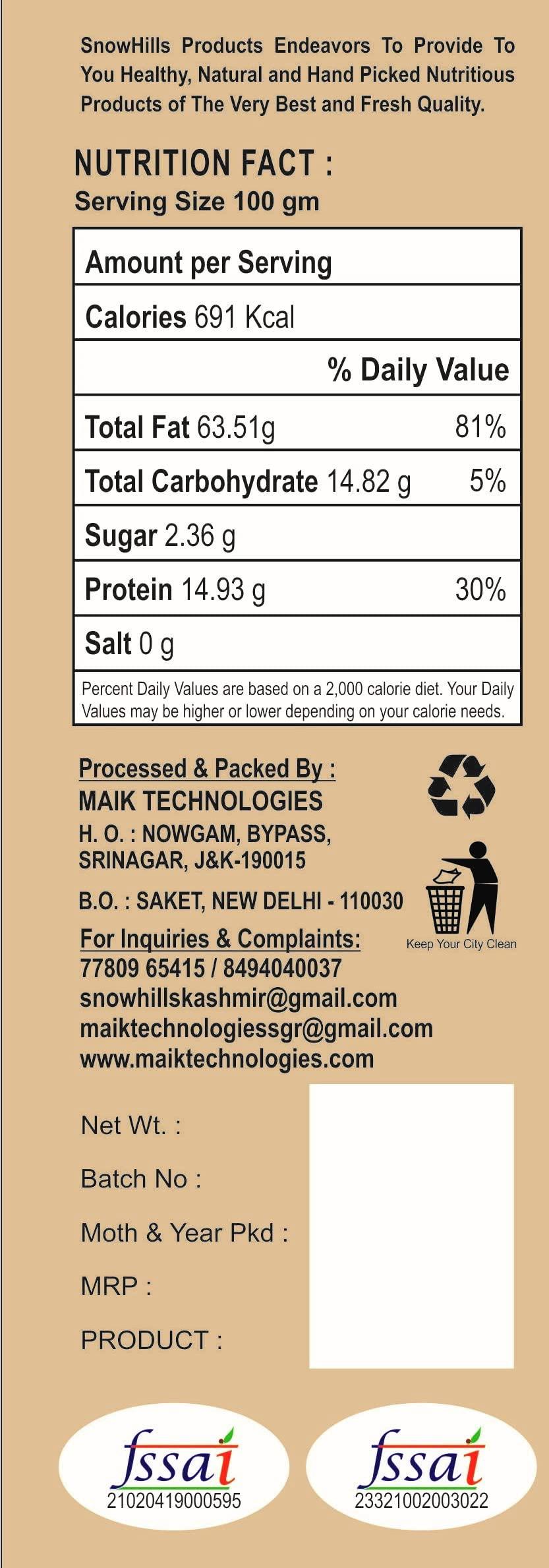 Snow Hills Kashmir Desi Indian Walnut(Desi akhrot) (1kg)