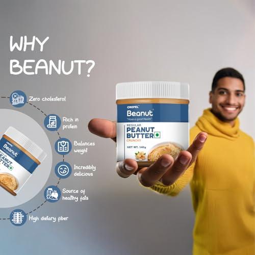 Beanut Beanut Peanut Butter Crunchy is a Smart Choice From Real Roasted Pressed Protein, Non GMO, Gluten Free, Vegan And Cholesterol Free Gym, Exercise Daily Energetic-(340g - Pack of 1)