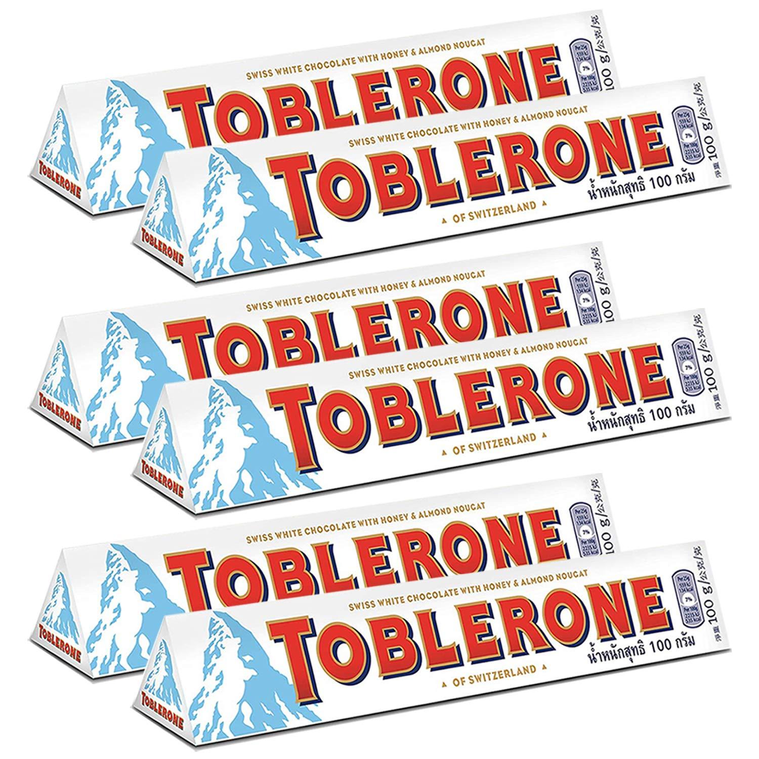 Toblerone Toblerone of Switzerland White Chocolate with Honey and Almond Nougat - 6 Pack, 6 X 100 g