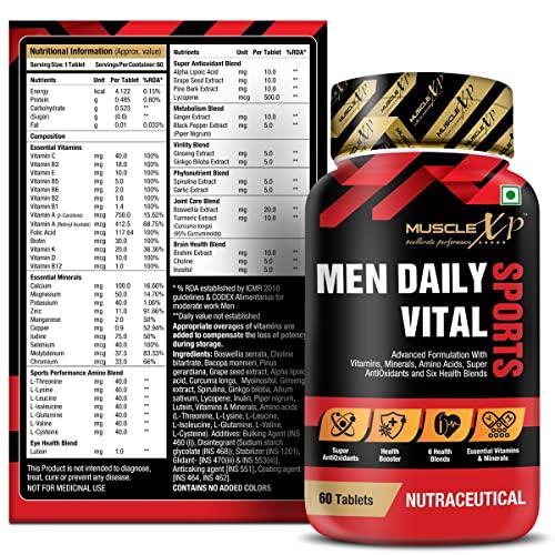 MuscleXP MuscleXP MultiVitamin Men Daily Sports with 47 Nutrients (Multi Vitamins, Multi Minerals, Amino Acids & 7 Health Blends) - 60 Tablets x Pack of 2