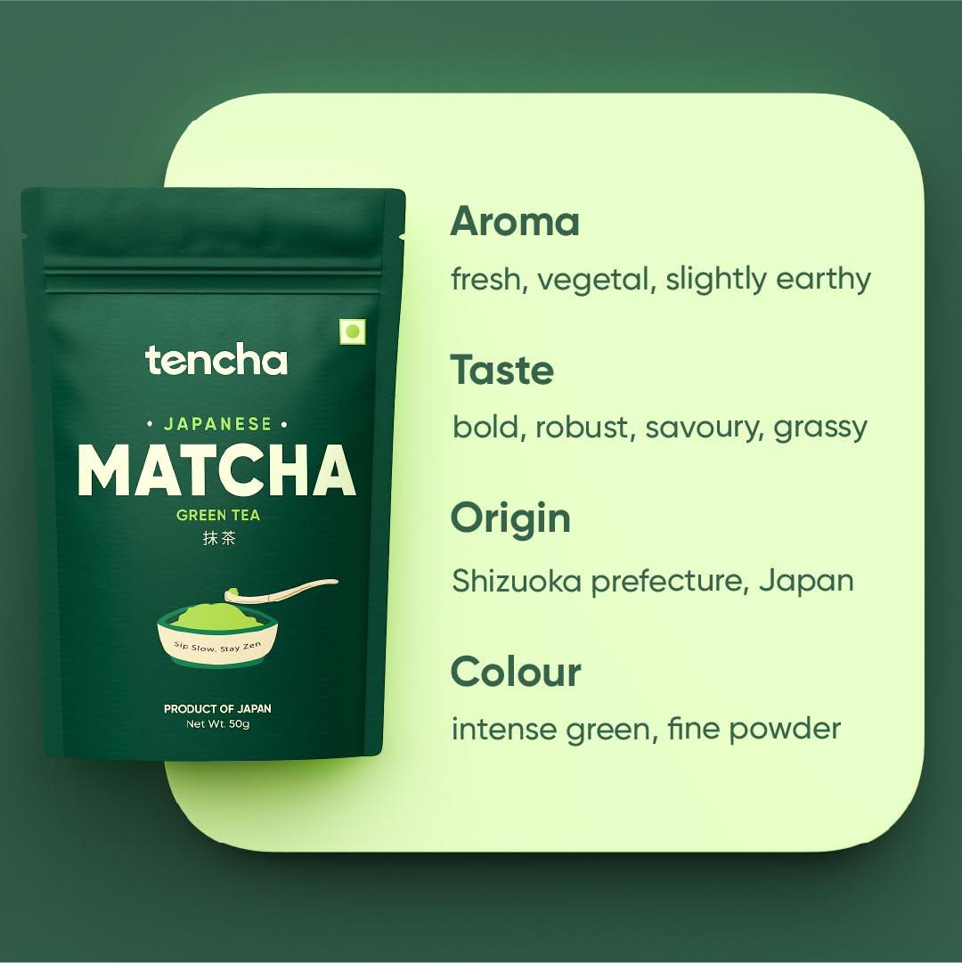 Tencha Tencha Matcha Tea, 50 Servings, 50 GM | Pure Japanese Matcha Green Tea Powder | Sourced from Shizuoka, Japan | Vegan | No Artificial Sweeteners | Culinary Grade Matcha Powder