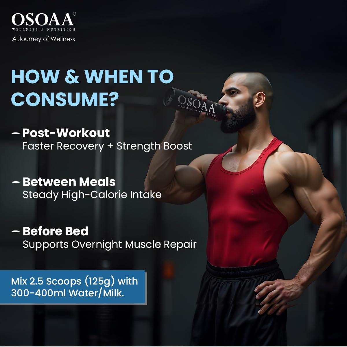 OSOAA OSOAA Bulk Mass Gainer 3Kg | (Italian Chocolate) | 15g Protein |490 Calories | Added 3g Creatine | with Digestive Enzymes | 28 Added Vitamins | For Both Men & Women