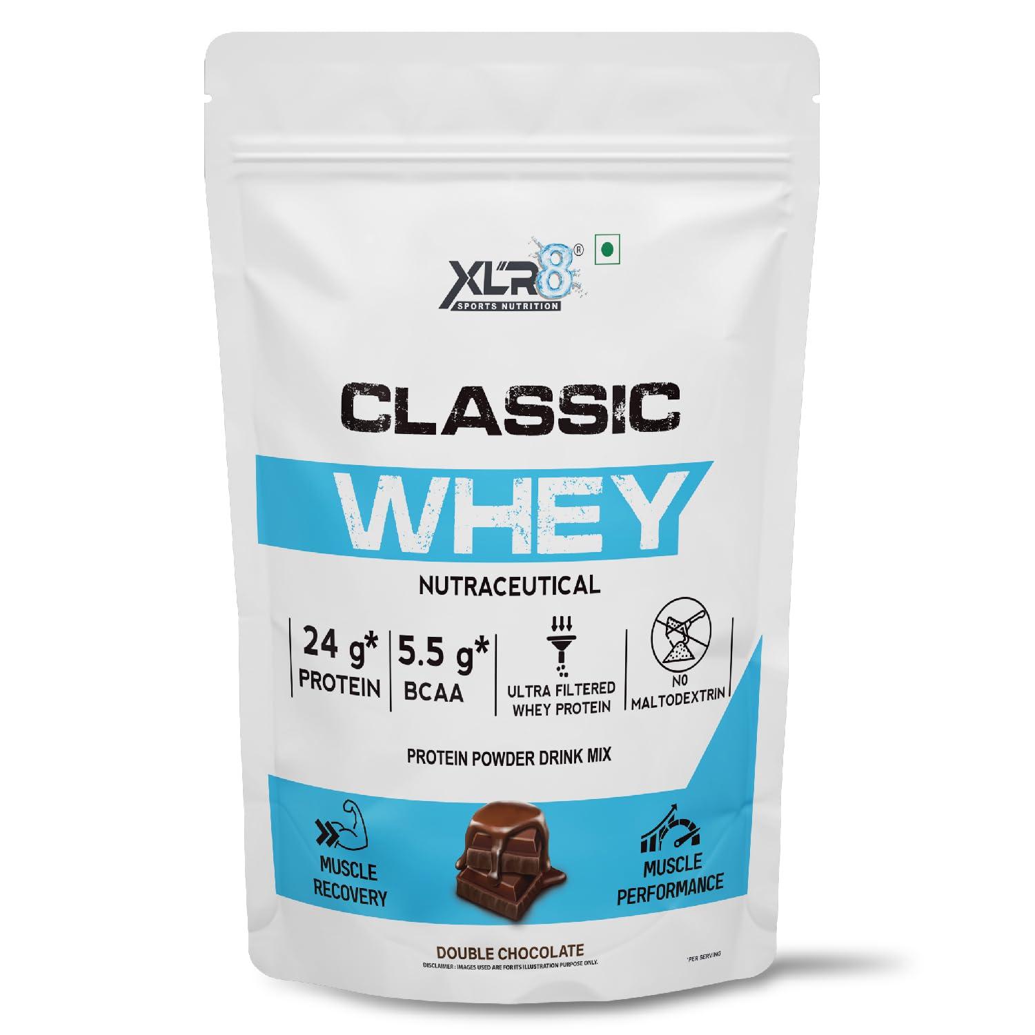 XLR8 XLR8 Classic Whey Protein Powder, 24 g Protein, 5.5 BCAA, No Maltodextrin (907 g (Pack of 1), Double Chocolate)