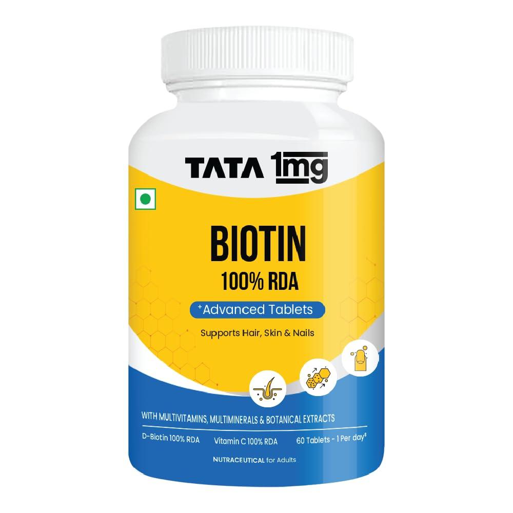TATA 1MG Tata 1mg Biotin + Advanced Tablet,Supports Strong Hair, Skin And Nails (Pack Of 1, 60 Tablets)