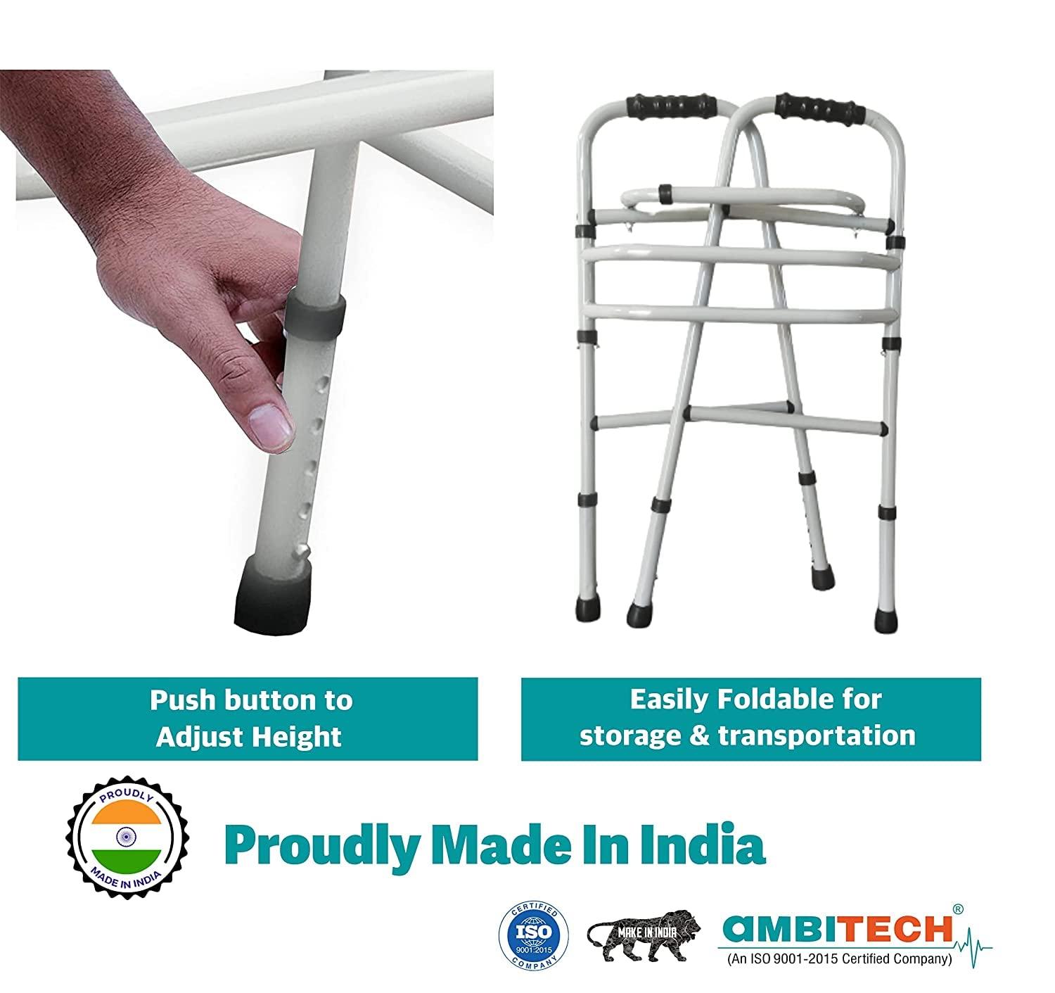 AMBITECH AmbiTech MS Height Adjustable & Double Bar Folding Walker for Adults, Senior Citizens and Patients (Made In India)