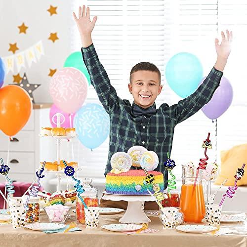 TWIN SEVEN TWIN SEVEN® Reusable Plastic Drinking Party Curly Straws for Kids, Birthday Decorations, Girls Party, Flavors Smoothie, Milkshakes – Cartoon Character (Pack of 4)