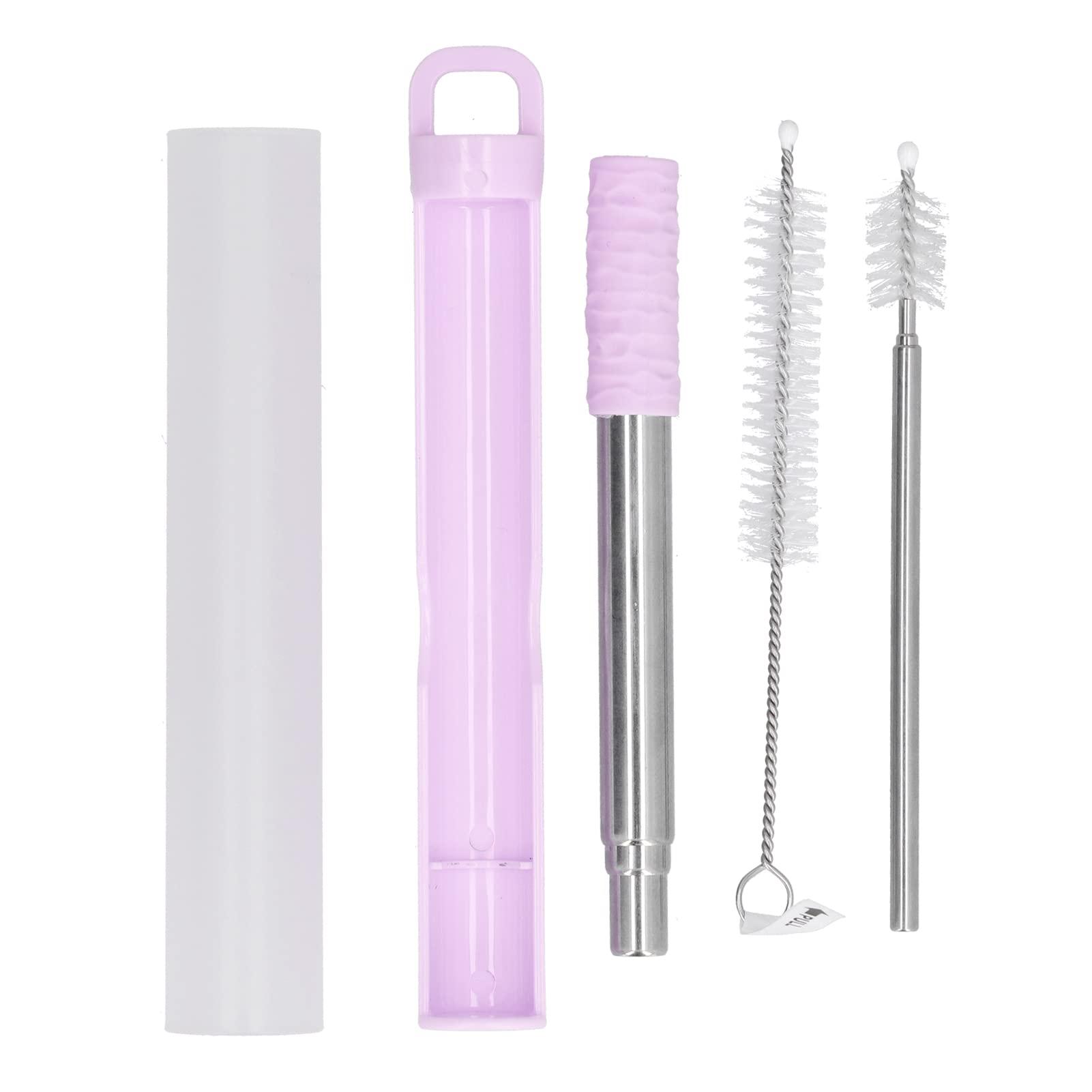 Ironctic Foldable Straw, Easy to Clean Durable Telescopic Drinking Straw with Brush for Drinks for Coffee(Lavender)