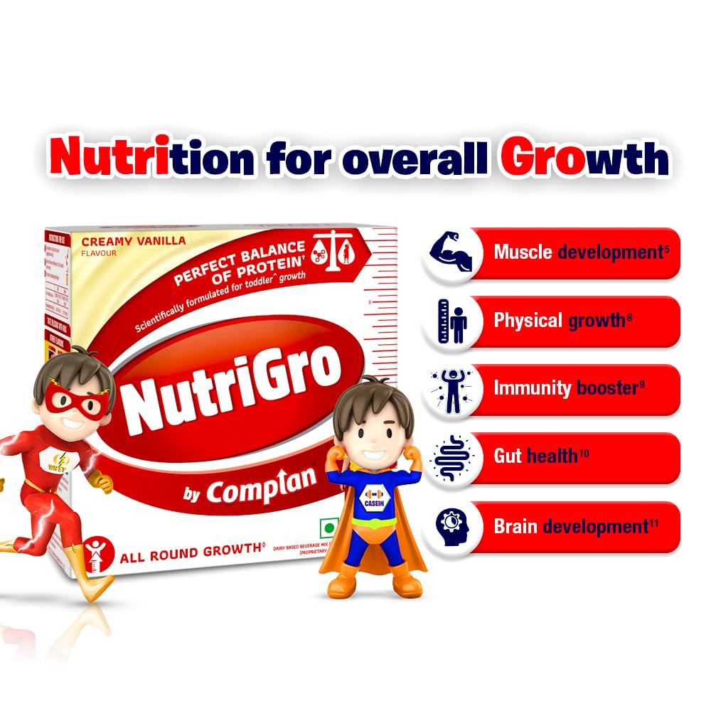 NutriGro By Complan Complan Nutri Gro Nutritious Drink For Kids (2 To 6 Years), Milk Based Drink With 33 Essential Vitamins & Minerals (400G Pack Of 1) - Delicious Chocolate, Powder