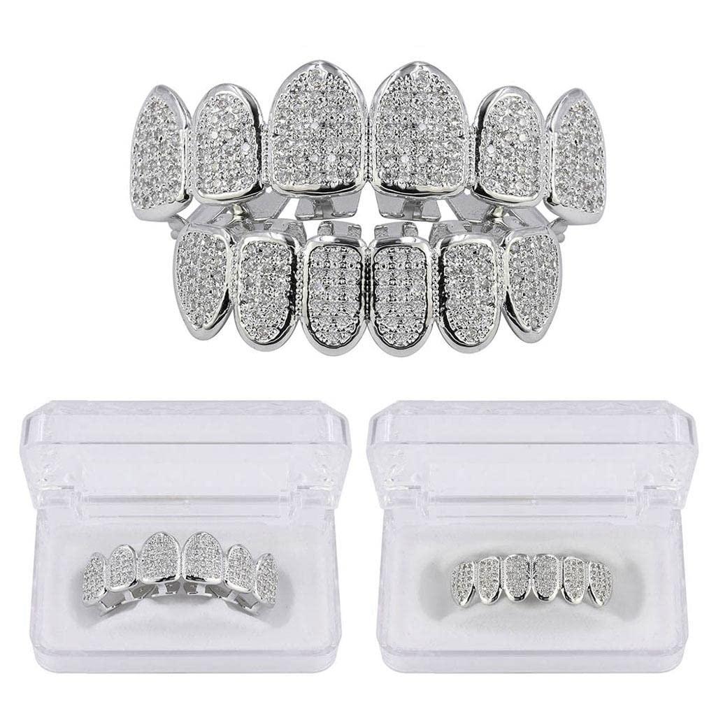 LOOM TREE LOOM TREE 18K Platinum Plated Teeth Grill Mouth Caps Up Bottom Teeth Grills Set 1 | Fashion Jewelry | Body Jewelry | Grillz Dental Grills |
