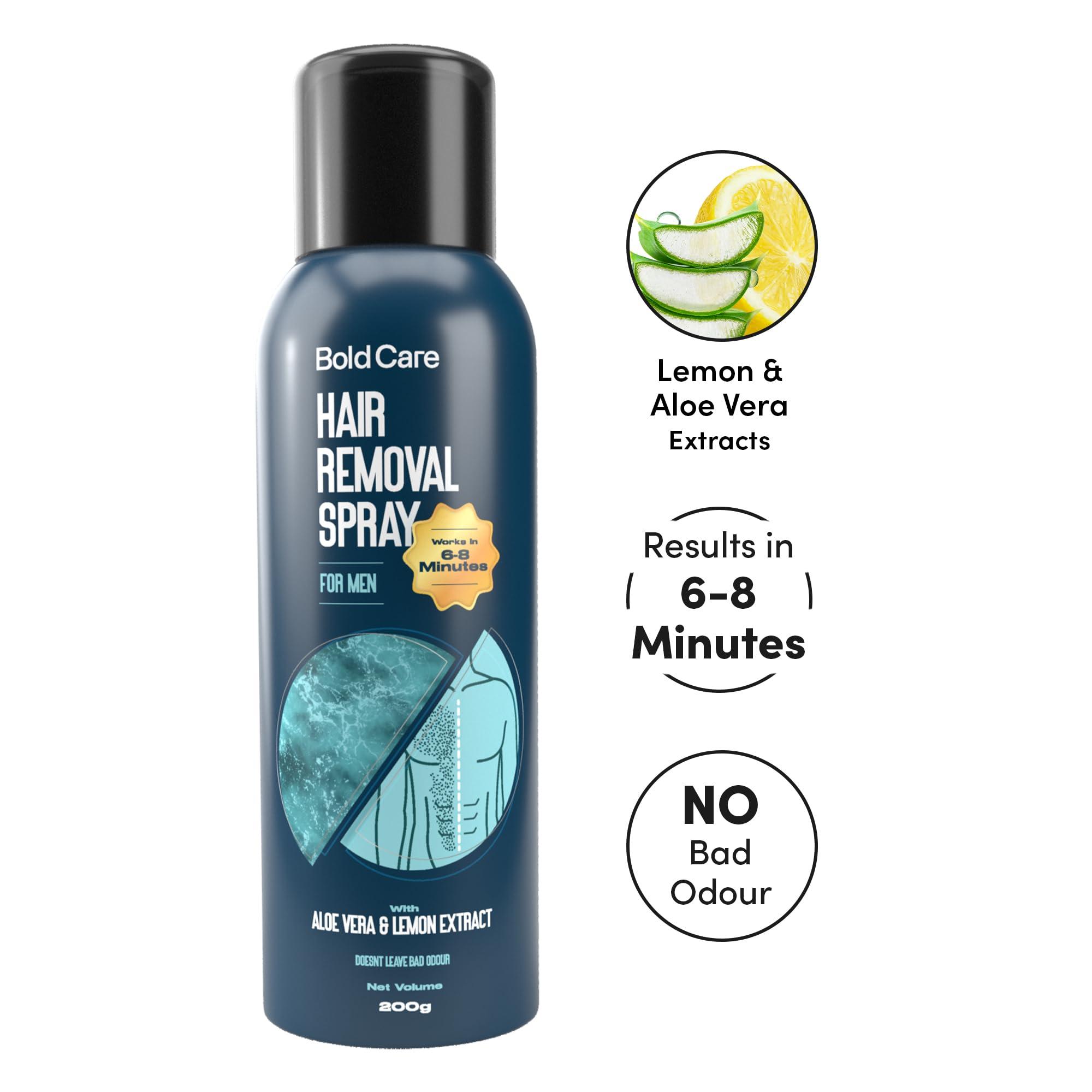 Bold Care Bold Care Hair Removal spray for men 200 ml - Fast & Painless Body Hair Removal Spray for Smooth Back, Chest, Legs, Arms, underarms with Aloe Vera & Lemon Extract - 1 Pack | hair remover private parts