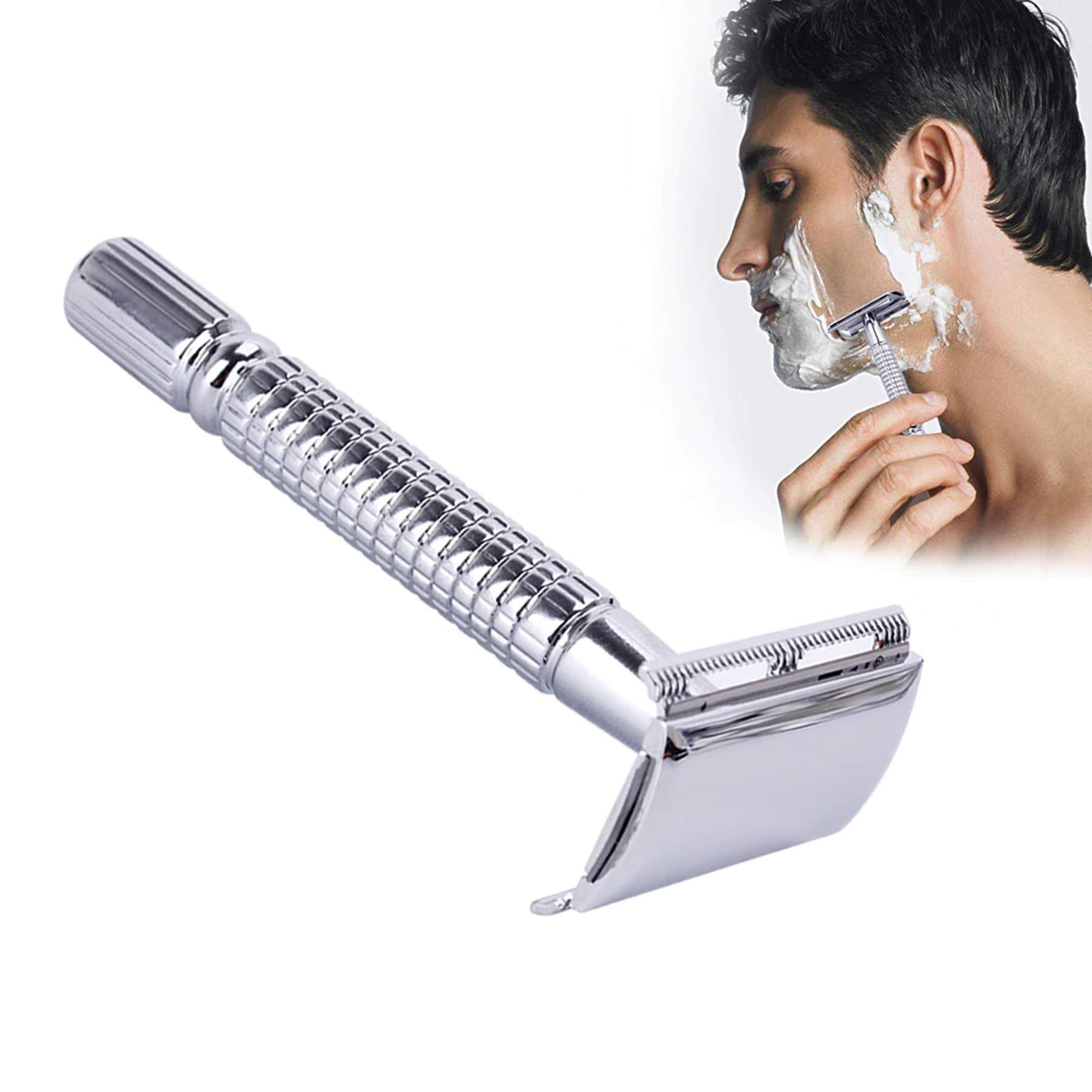 ANGEL INFINITE ANGEL INFINITE Silver Double Edge Safety Razor Wet Shaving For Men & Women | Classic 3-Piece Stainless Steel Butterfly Safety Razor, Short Handle Safety Razor/Machine Double Edge for Shaving Razor (Silver)