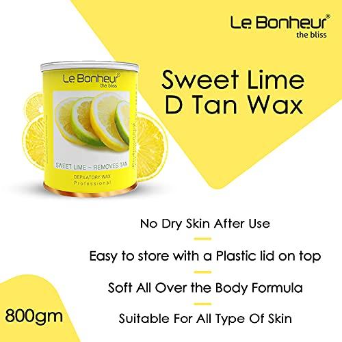 Le Bonheur.. Le Bonheur Sweet Lime D Tan Wax | Suitable Hair And Tan Removal | Perfect Bridal Wax | Its Summer Remove Tan | No Dry Skin After Use | For All Type Of Skin | Free Pre Wax Gel and Post Wax Oil | 800gm (Pack of 3)