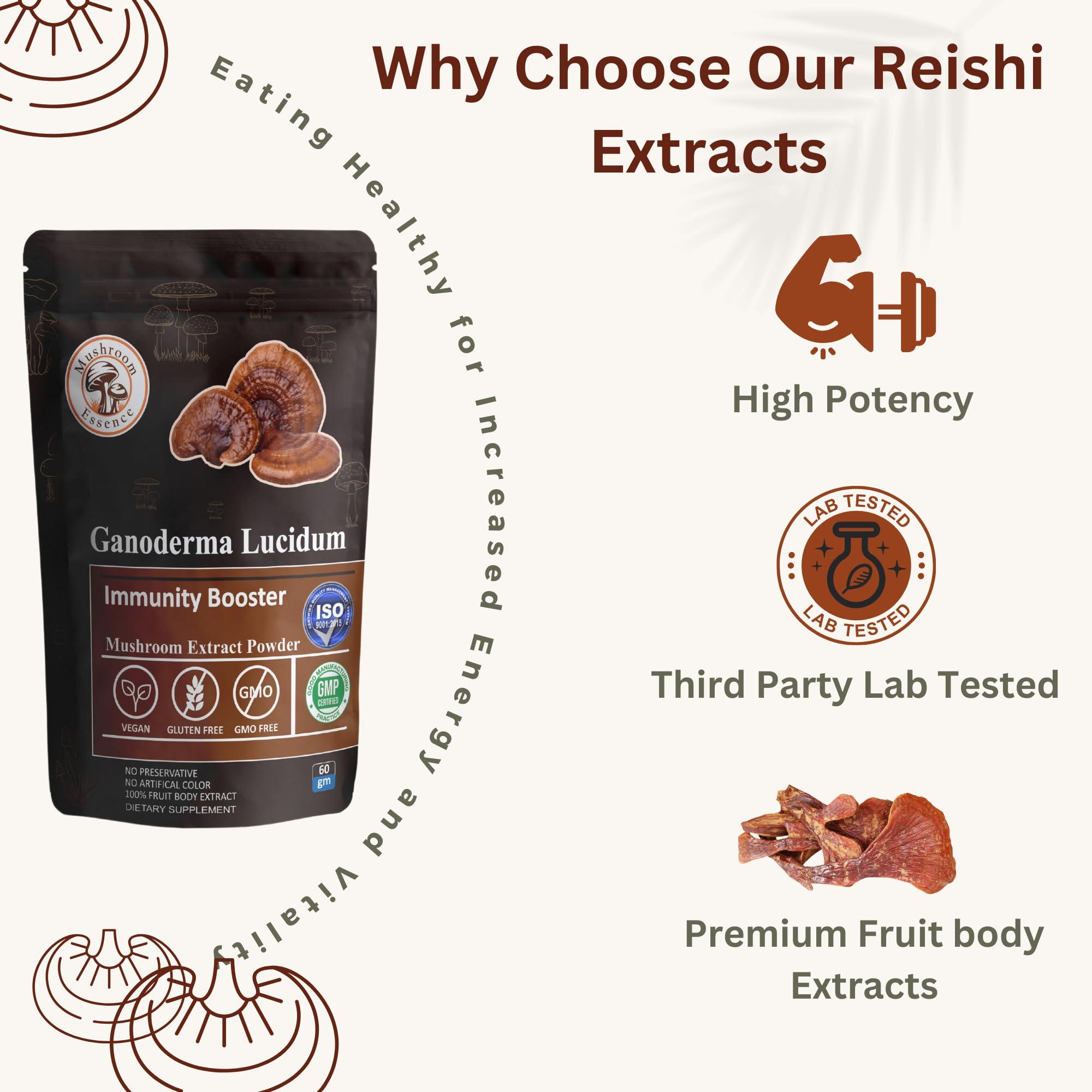 MUSHROOM ESSENCE MUSHROOM ESSENCE Ganoderma Red Reishi Mushroom Powder Extract 60g - Reishi Mushroom Extract for Immune Support and overall wellness
