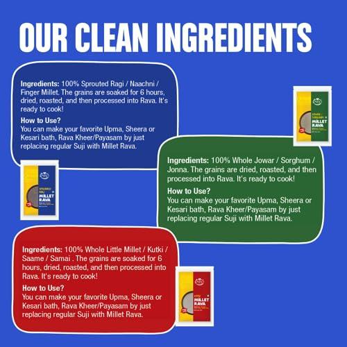 Early Foods Early Foods : Assorted Pack of 3 - Millet Rava (Sprouted Ragi, Jowar & Little Millet Rava) 250 g x 3