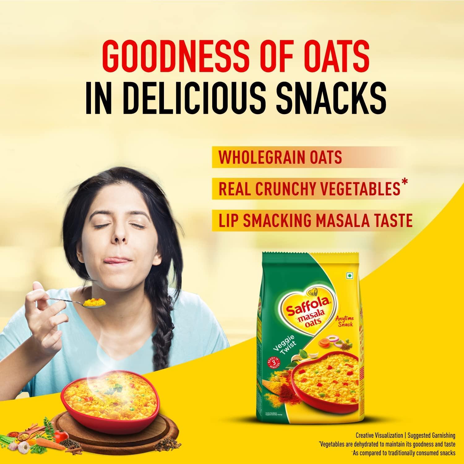 Saffola Saffola Masala Oats | Tasty Evening Snack| Healthy Snack| Veggie Twist| 500g & Saffola Peanut Butter Crunchy, 350 gm | High Protein Peanut Butter | Only Jaggery, No Refined Sugar