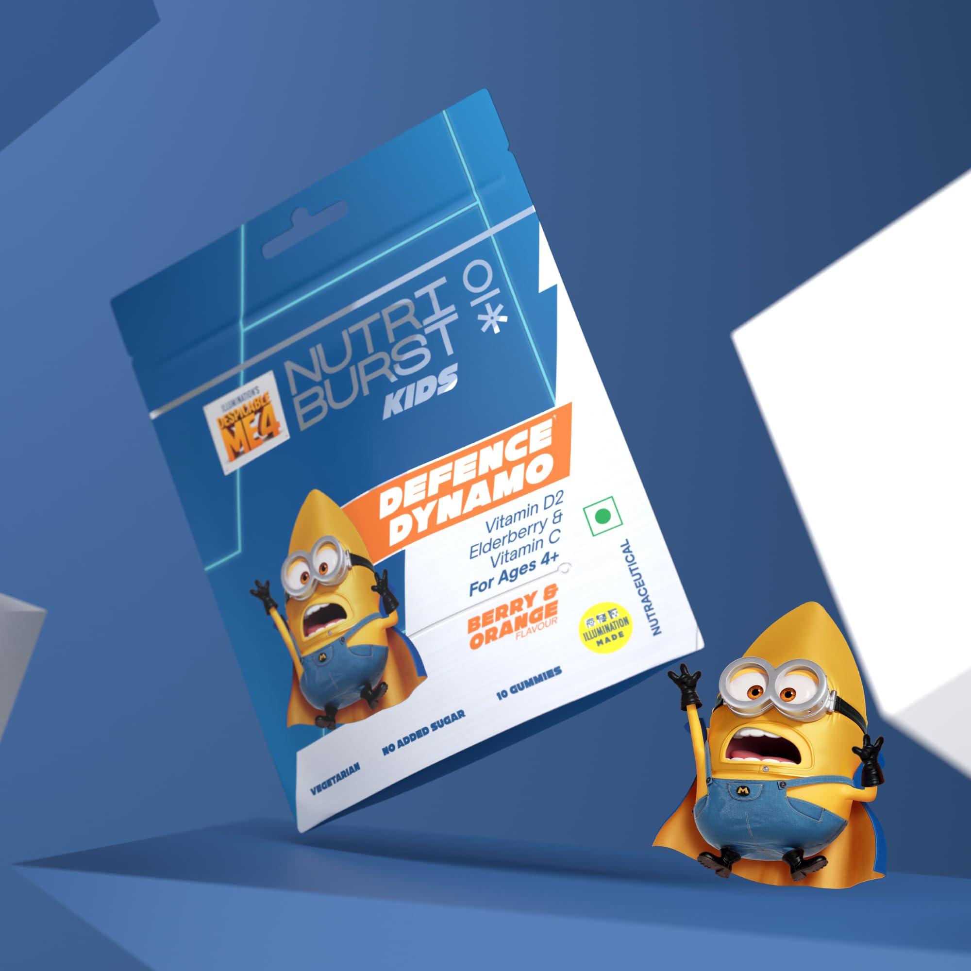 Nutriburst Nutriburst Defence Dynamo Minions Kids Gummies - Immune Boost with Vit D, Vit C, & Black Elderberry Extract - Chewable Vegan Supplement For Kids Aged 4+, 3 Packs (10 N Each)