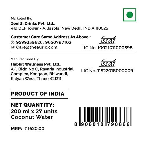 Auric Auric Tender Coconut Water Energy Drink - No Added Sugar | Not from Concentrate | Natural Energizer | Direct from Tamil Nadu | Safe Hygienic Packaging (Pack of 27))