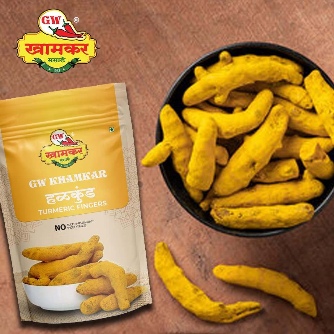 GW Khamkar GW Khamkar Halkund/Haldi Whole/Turmeric Finger/Turmeric Stick/Aakha Halad/, Taste of 90 years Experience, Pure And Fresh, 2 Kg, Pack of 2(1 kg each)