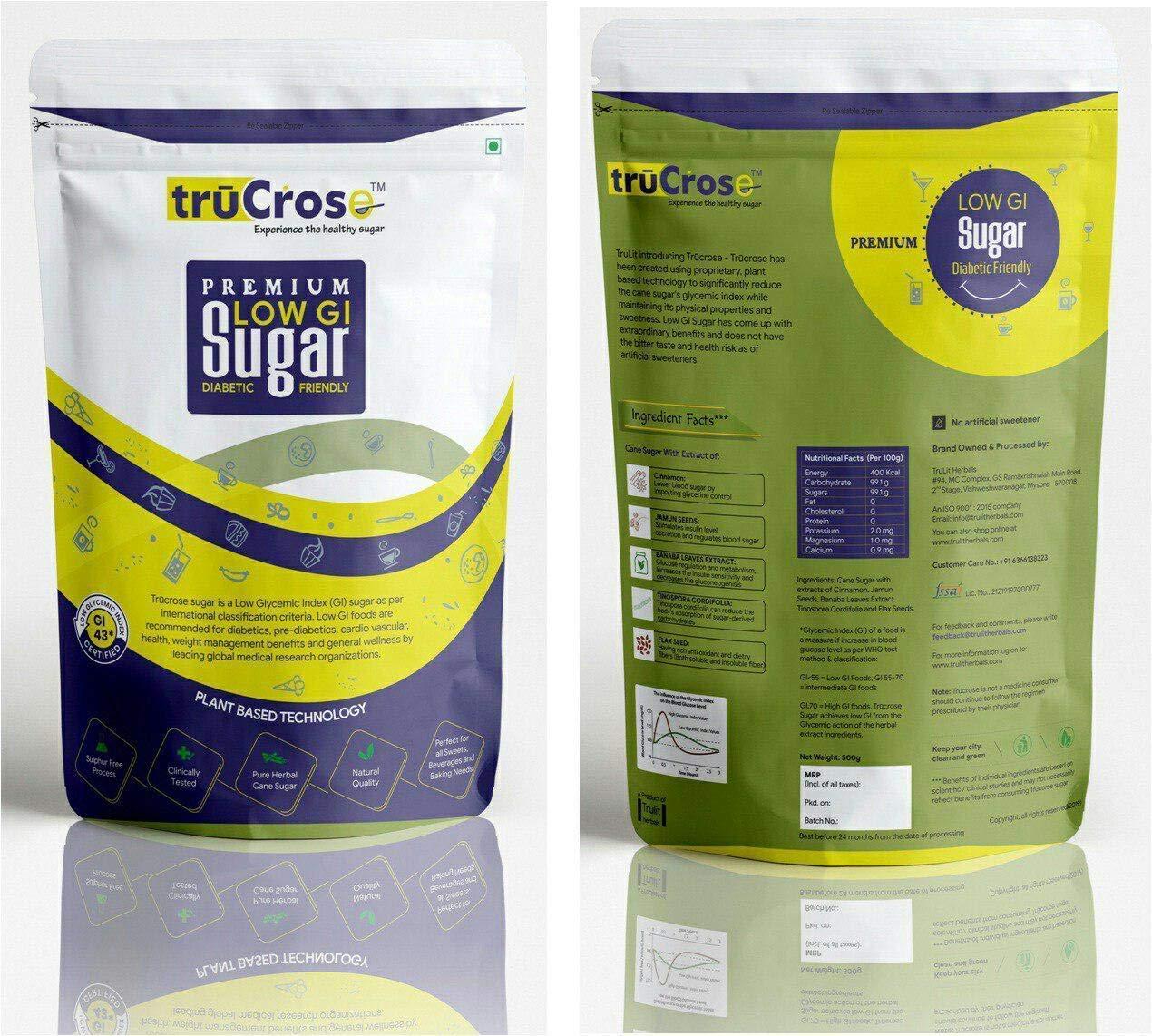 TRUCROSE TruCrose Diabetic Friendly Natural Herbal Cane Sugar ( Substitute for Ordinary Sugars & Artificial Sweeteners) - Low Glycemic Index (GI) - 500Grams