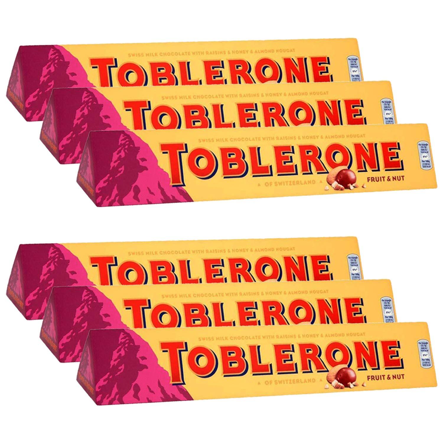 Toblerone Toblerone of Switzerland Fruit & Nut with Raisins, Honey and Almond Chocolate Bar - 6 Pack, 6 X 100 g