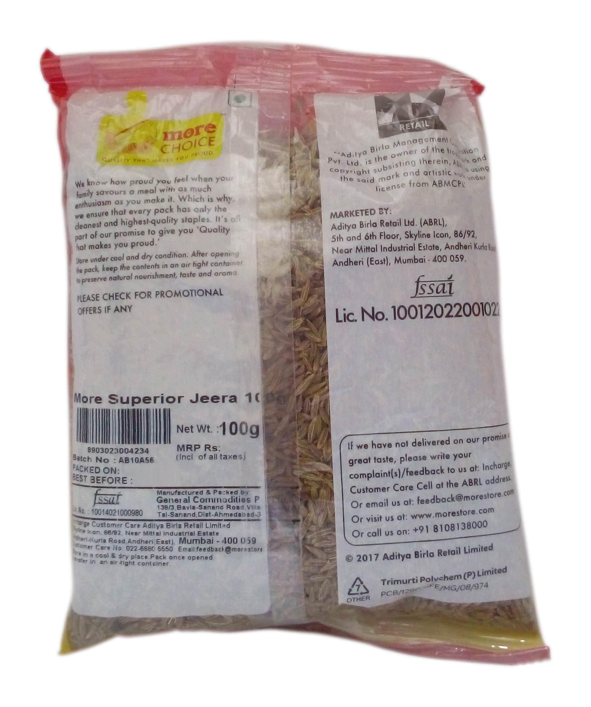 More More Superior Cumin (Jeera), 100gram Pouch, Whole