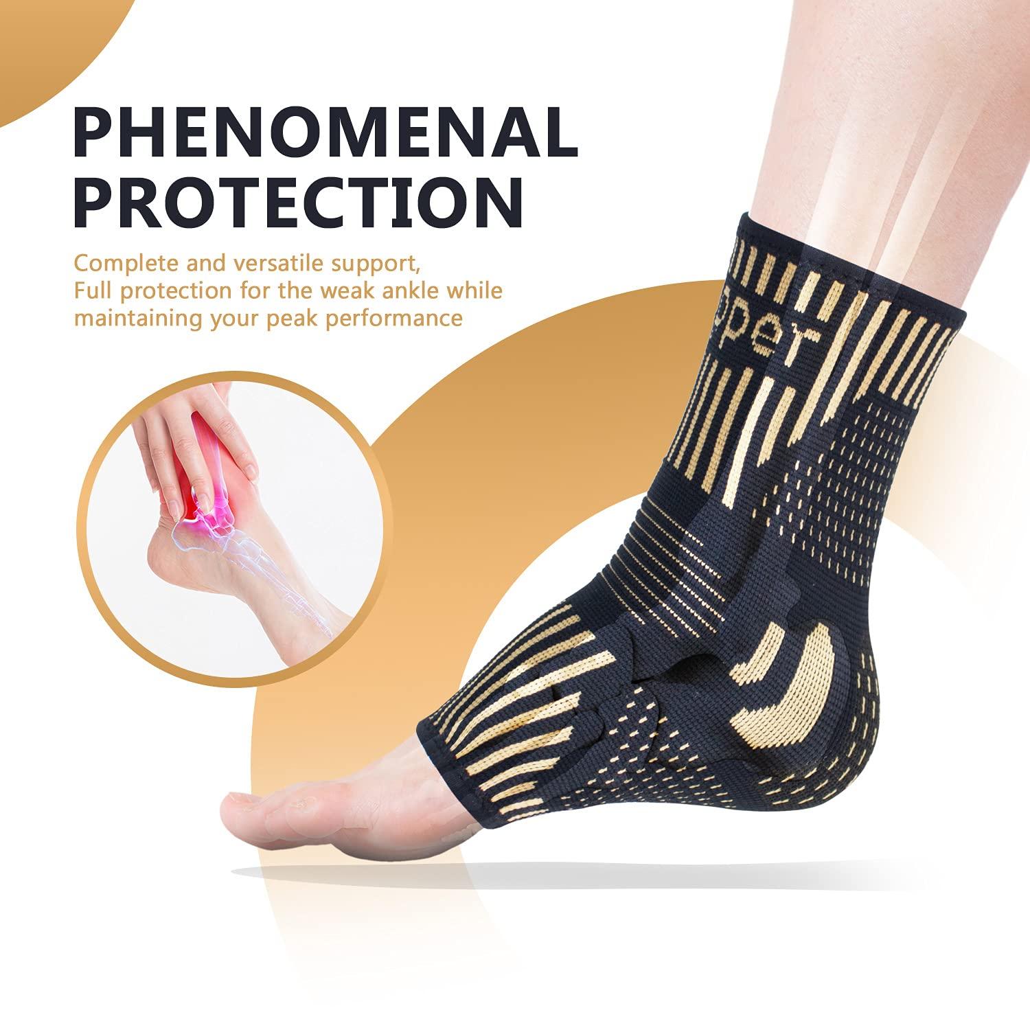 Lusenone Copper Ankle Brace Support for Men & Women (Pair), Best Ankle Compression Sleeve Socks for Plantar Fasciitis, Sprained Ankle, Achilles Tendon, Pain Relief, Recovery, Sports, Nano socks