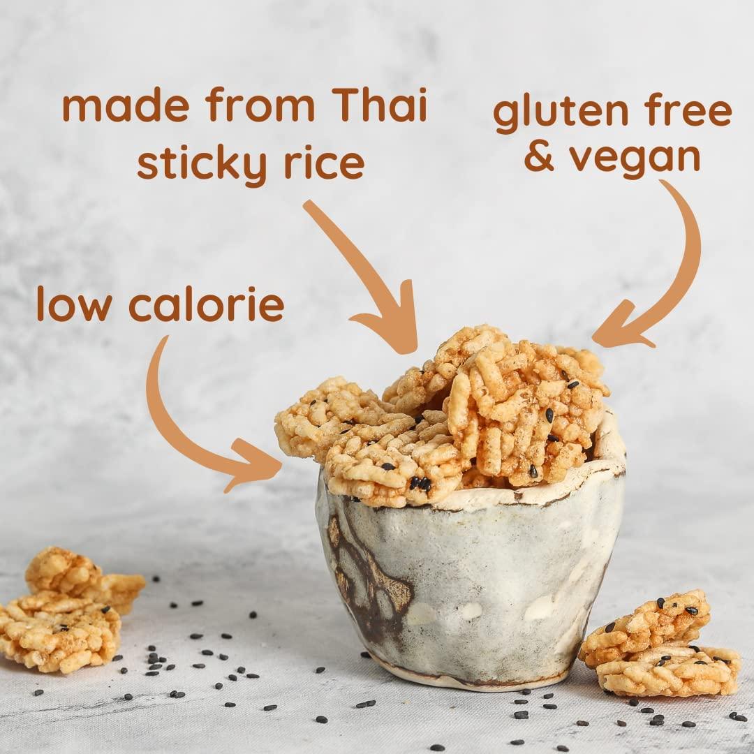 natch Natch Thai Sticky Rice Chips, Gluten Free, Party Family Pack, Vegan, All Natural Crunchy Crackers (Sesame) 100 Gm (Pack of 3)