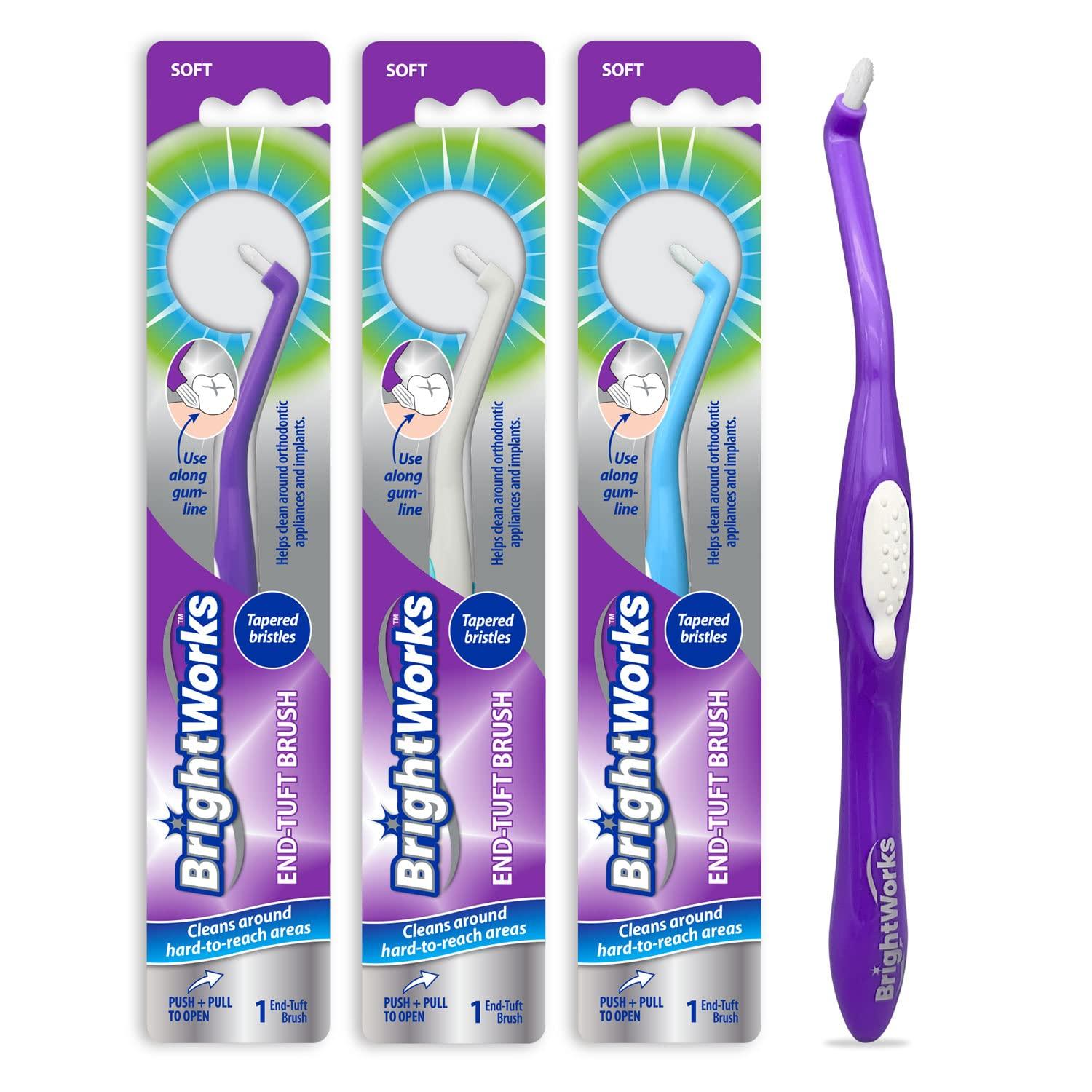 BrightWorks BrightWorks End Tuft Brush, Cleans Difficult Areas Such as Around Crowns, Bridges, implants and Wider Gaps Between Teeth (Pack of 3)
