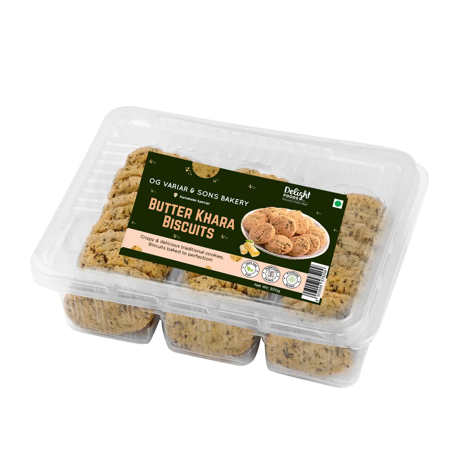 Delight Foods OG Variar & Sons Bakery Butter Khara Biscuits 300g (Spicy) - Karnataka Traditional Cookies - Crackers,Tea Biscuits