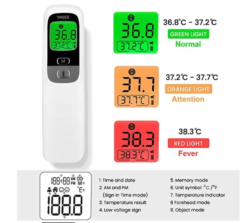 MCP YASEE Forehead Non-Contact Infrared Thermometer for Kids, Adults, and Baby Support with Digital Instant Read, Fever, Alarm, Memory Function, and Large LED Display (JA-11A)