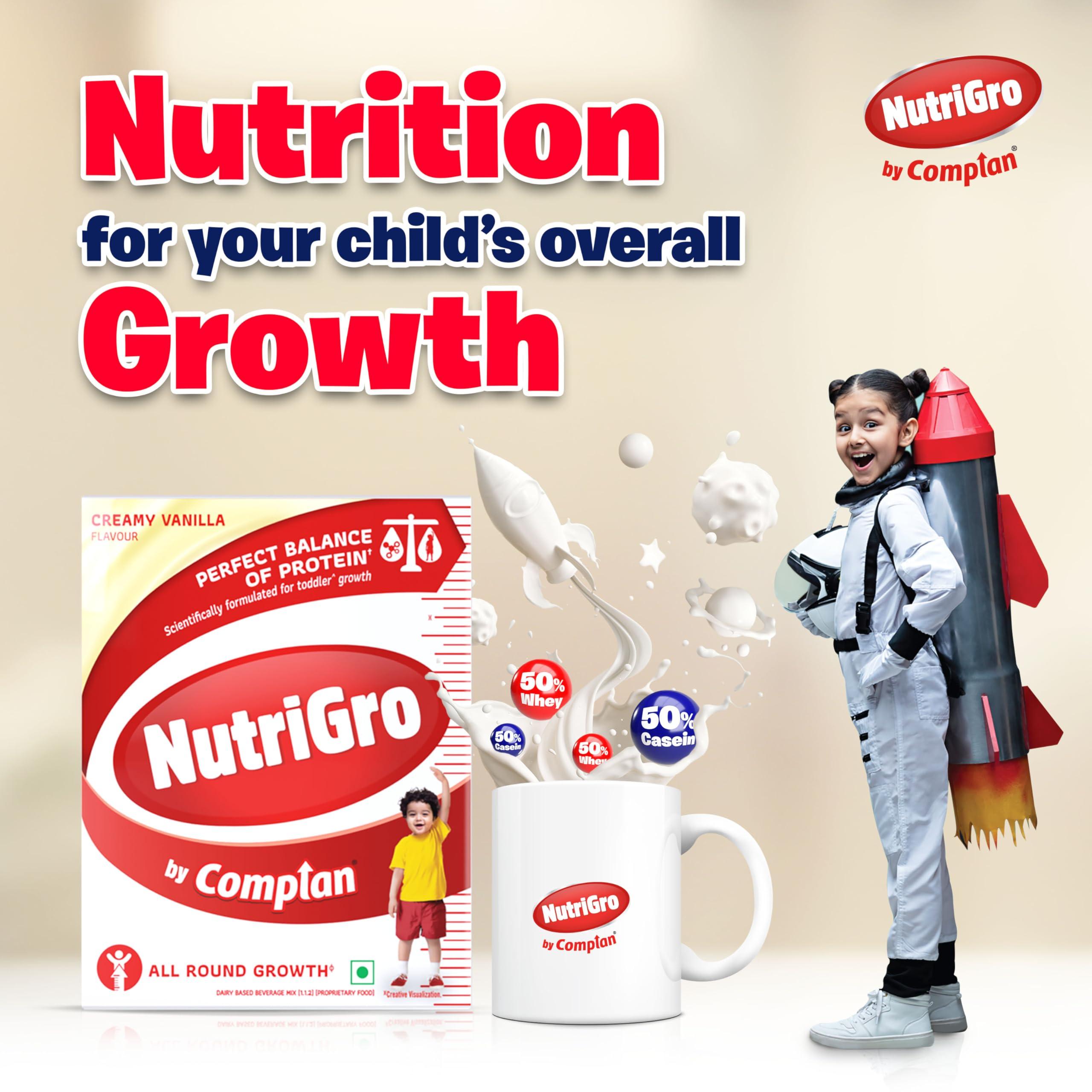 NutriGro By Complan Complan Nutri Gro Nutritious Drink For Kids (2 To 6 Years), Milk Based Drink With 33 Essential Vitamins & Minerals (400G Pack Of 1) - Delicious Chocolate, Powder
